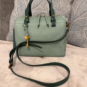 Fossil Mint Green Satchel with Dark Green Accents